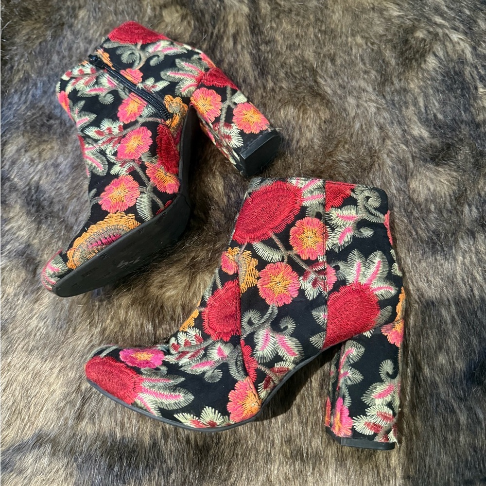 MIA Floral Embroidered Ankle Boots